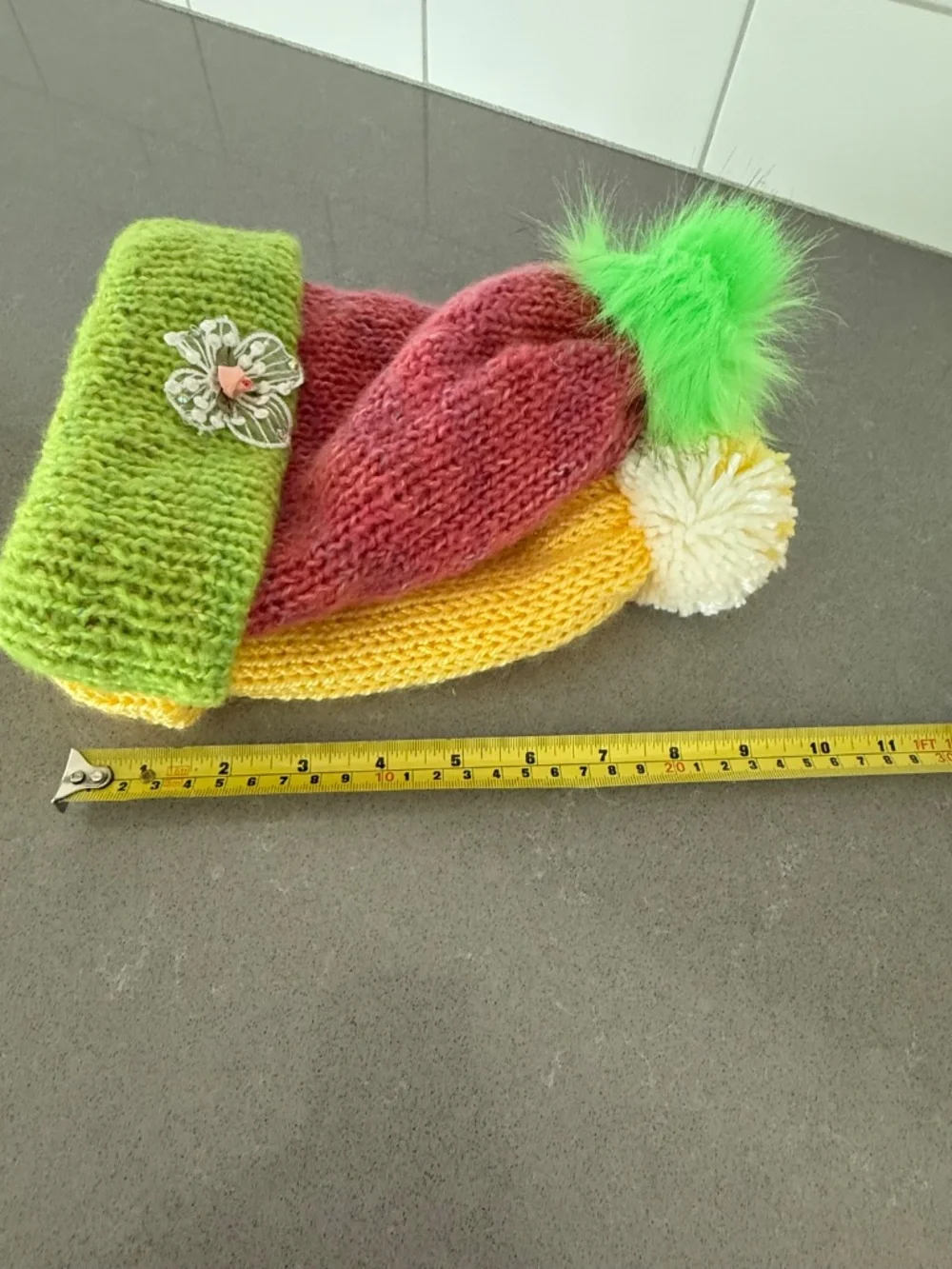 2 Little Girl Handmade Knit Beanie Hats-Barely worn